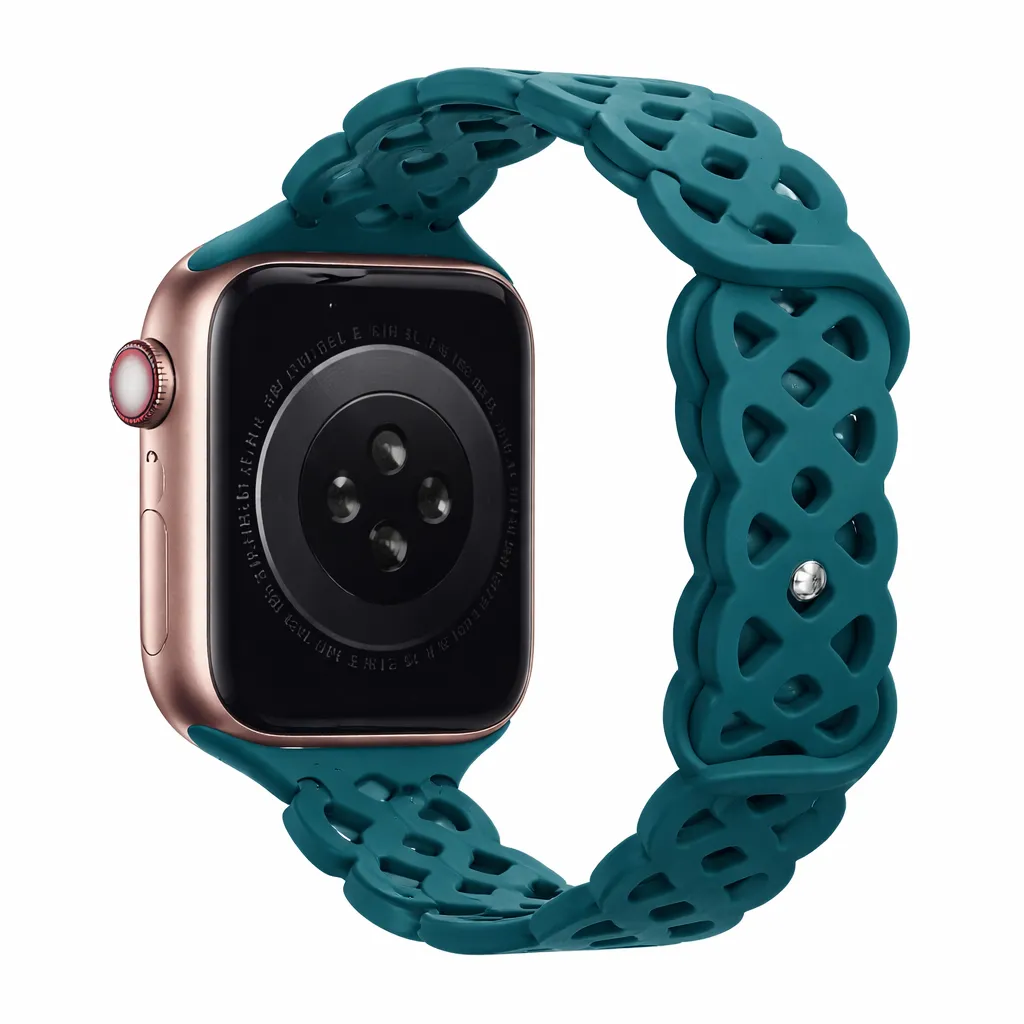 [10014807] Hoco Apple Watch 42/ 44/ 25/49 mm. Flexible Series Rhombus Hollow Silicone Strap - Dark Green
