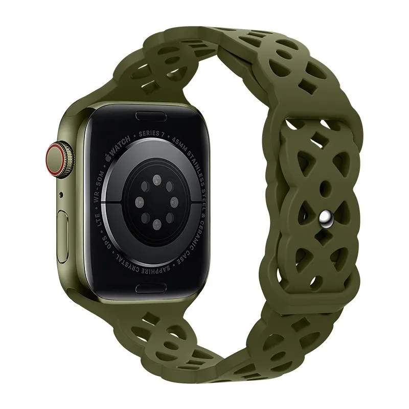 [6931474787767] Hoco Apple Watch 38 / 40 / 41 mm. Flexible Series Rhombus Hollow Silicone Strap - Olive Green