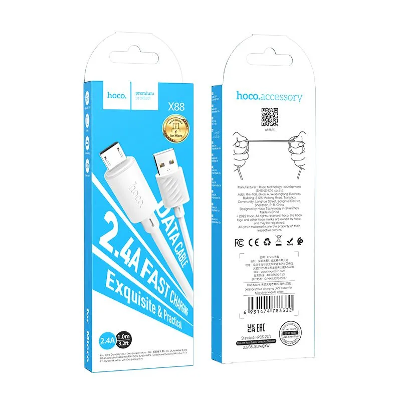 [10015165] HOCO X88 Gratified Charging Data Cable USB A TO MICRO - White