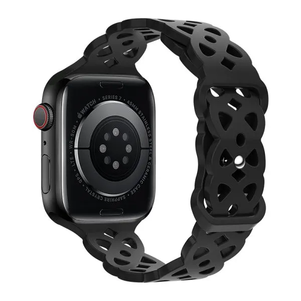 [10014797] Hoco Apple Watch 42 / 44 / 45 / 49 mm. Flexible Series Rhombus Hollow Silicone Strap - Black