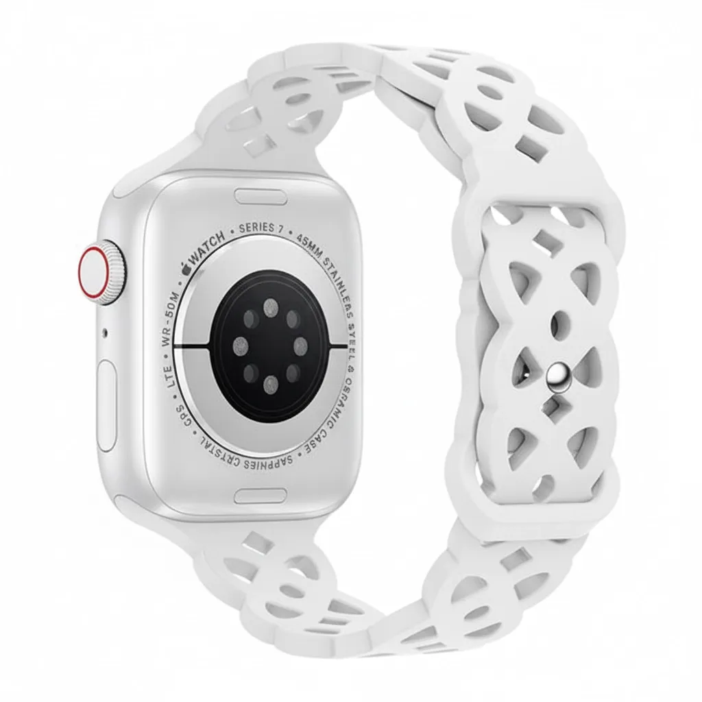 [10014799] Hoco Apple Watch 42 / 44 / 45 / 49 mm. Flexible Series Rhombus Hollow Silicone Strap - White
