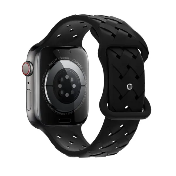 [10014889] Hoco Apple Watch 42 / 44 / 45 / 49 mm. Flexible Series Bamboo Pattern Solid Color Silicone Strap - Black