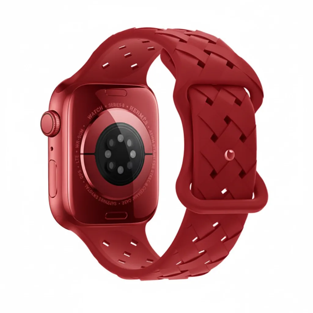 Hoco Apple Watch 42 / 44 / 45 / 49 mm. Flexible Series Bamboo Pattern Solid Color Silicone Strap - Red