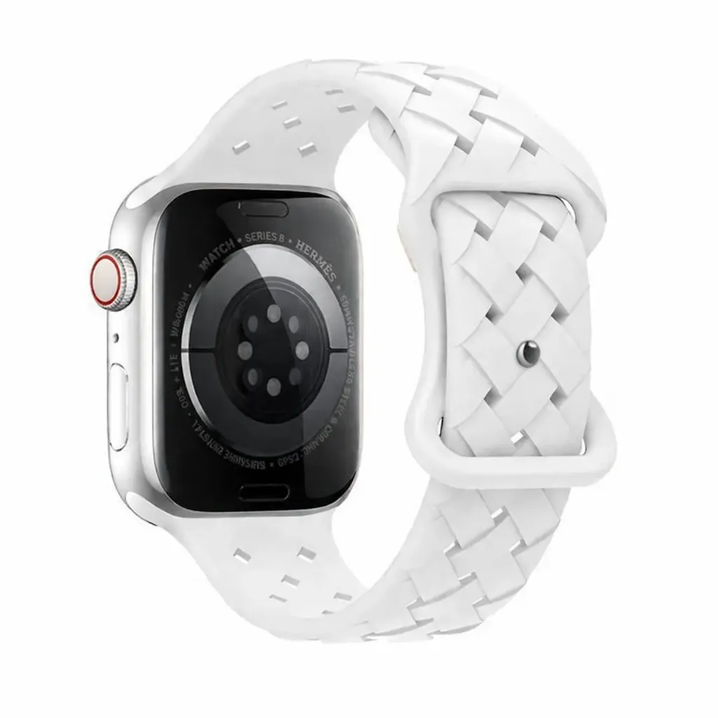 Hoco Apple Watch 42 / 44 / 45 / 49 mm. Flexible Series Bamboo Pattern Solid Color Silicone Strap - White