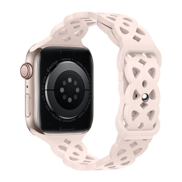 [10014803] Hoco Apple Watch 42 / 44 / 45 / 49 mm. Flexible Series Rhombus Hollow Silicone Strap - Powder Sand Pink