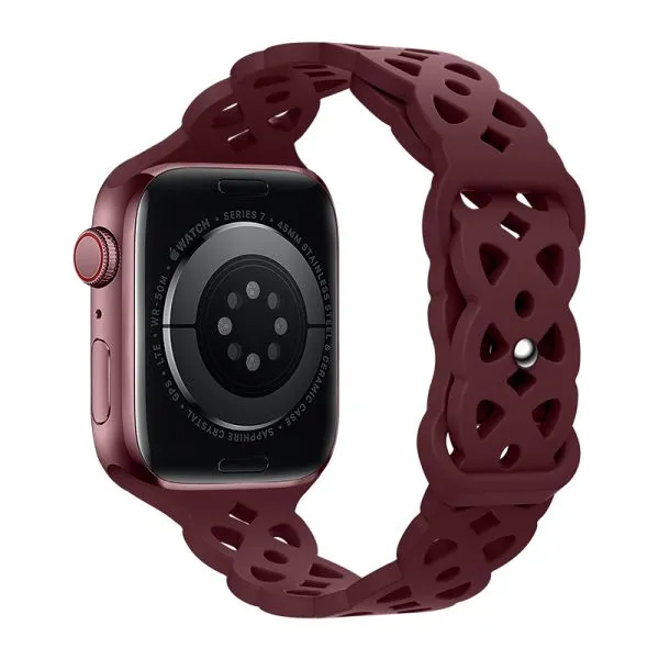 [10014801] Hoco Apple Watch 42 / 44 / 45 / 49 mm. Flexible Series Rhombus Hollow Silicone Strap - Red Wine