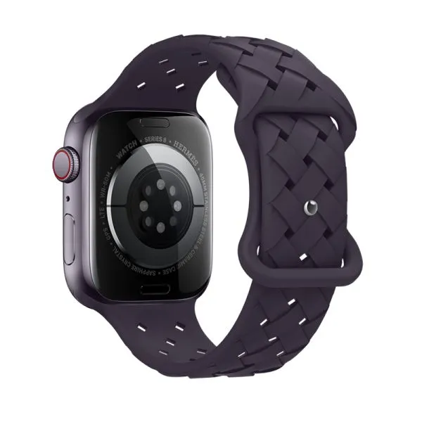 [10014910] Hoco Apple Watch 38 / 40 / 41 mm. Flexible Series Bamboo Pattern Solid Color Silicone Strap - Crimson Cherry