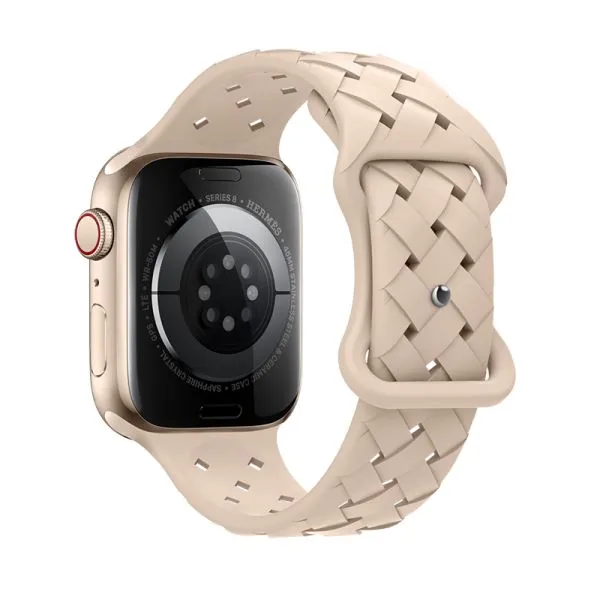 [10014896] Hoco Apple Watch 38 / 40 / 41 mm. Flexible Series Bamboo Pattern Solid Color Silicone Strap - Powder Sand Pink