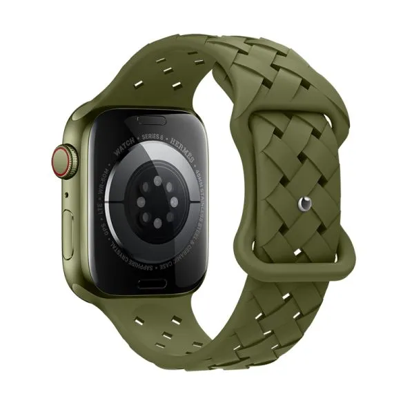 [6931474793041] Hoco Apple Watch 38 / 40 / 41 mm. Flexible Series Bamboo Pattern Solid Color Silicone Strap - Olive Green