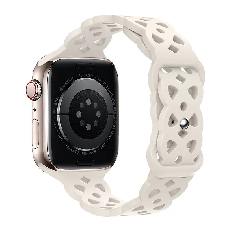 [10014804] Hoco Apple Watch 38 / 40 / 41 mm. Flexible Series Rhombus Hollow Silicone Strap - Star Color Cream