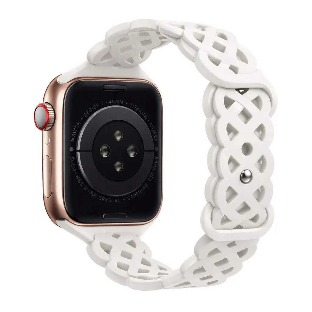 [10014798] Hoco Apple Watch 38 / 40 / 41 mm. Flexible Series Rhombus Hollow Silicone Strap - White
